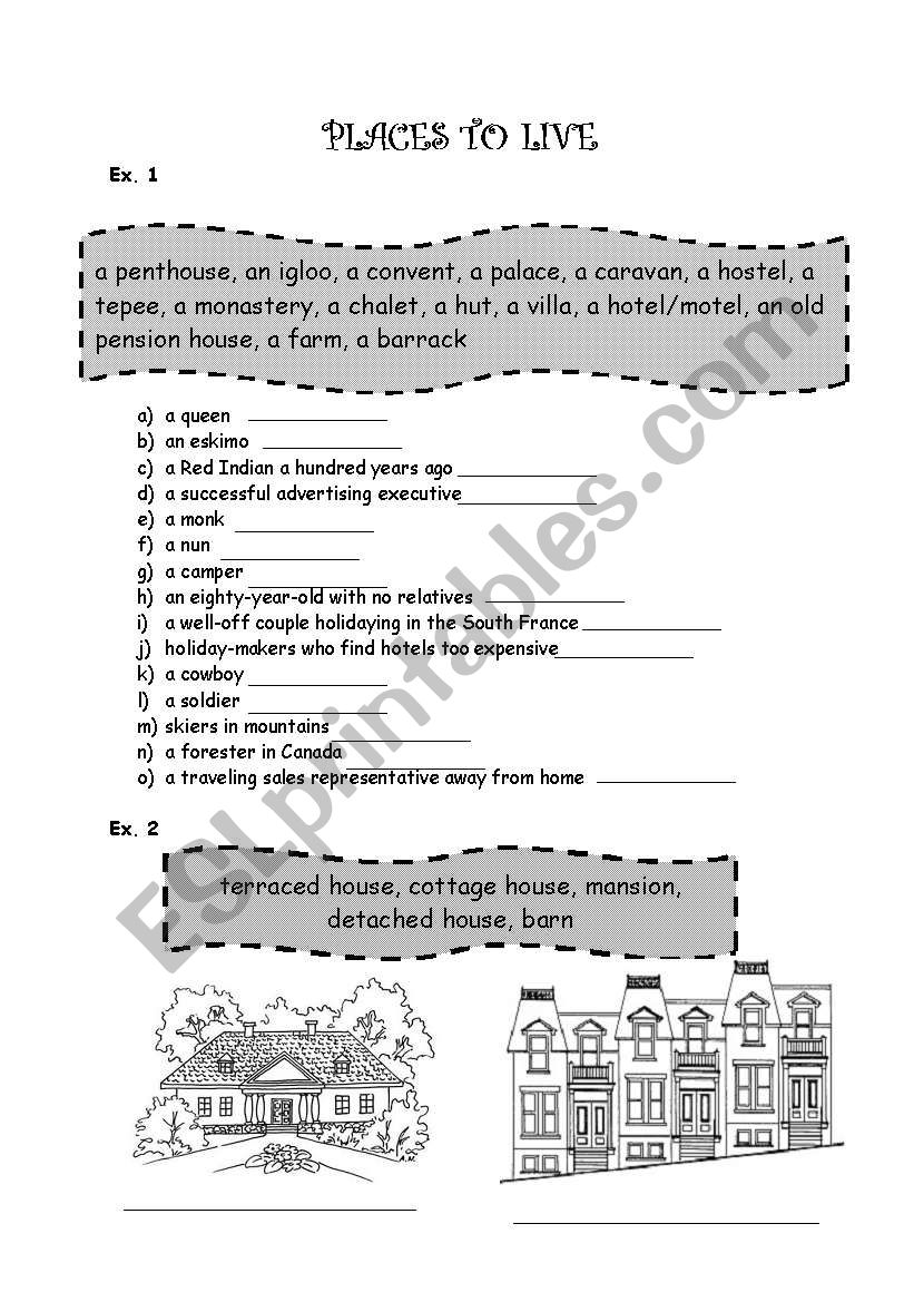 places to live worksheet