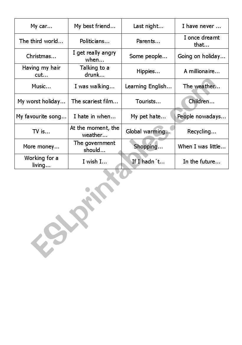 Finish The Sentence ESL Worksheet By Pnegirl