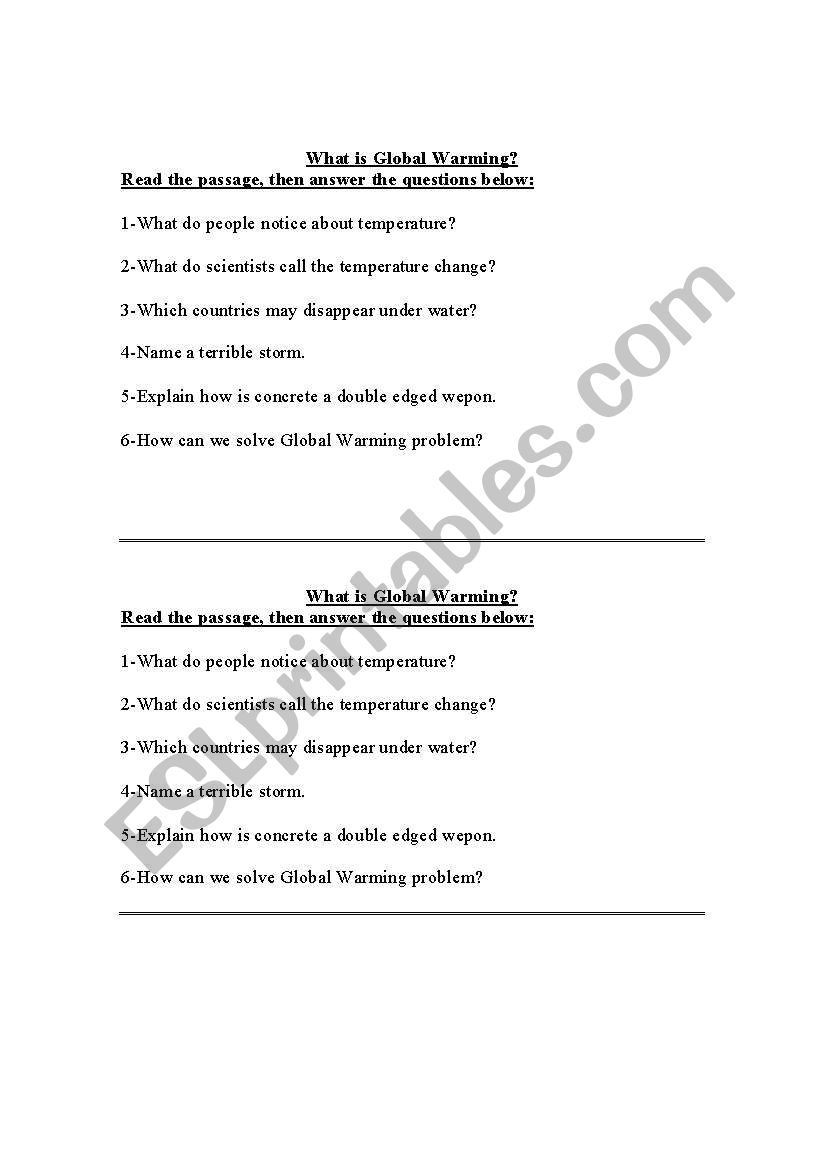 Global warming worksheet