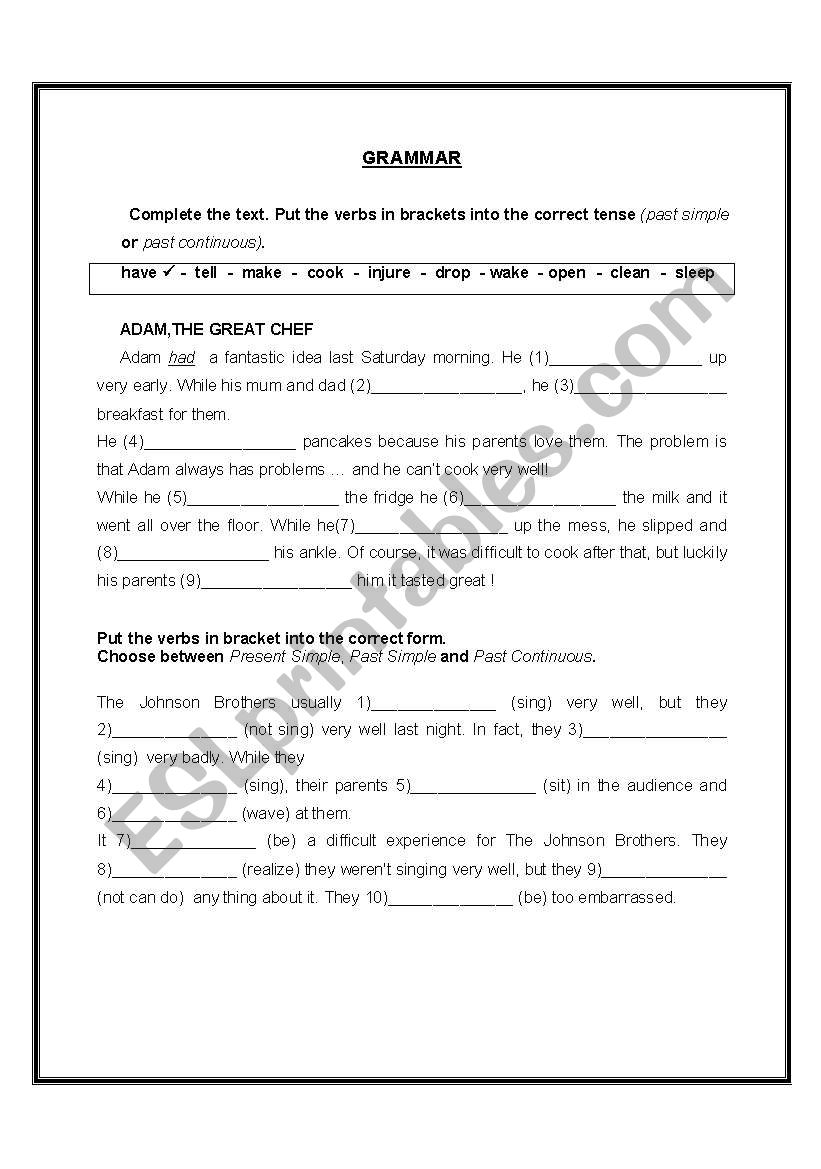 A general exam paper containing mixed tense