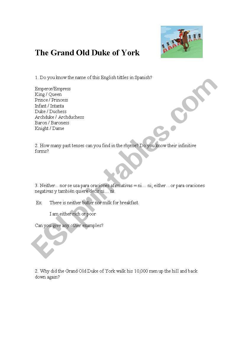 The Grand Old Duke of York1 worksheet