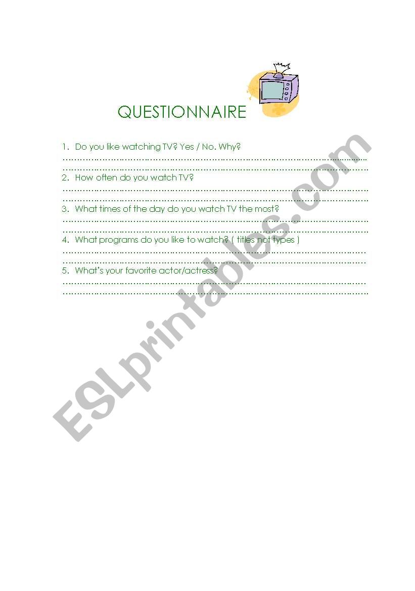 TV questionnaire  worksheet