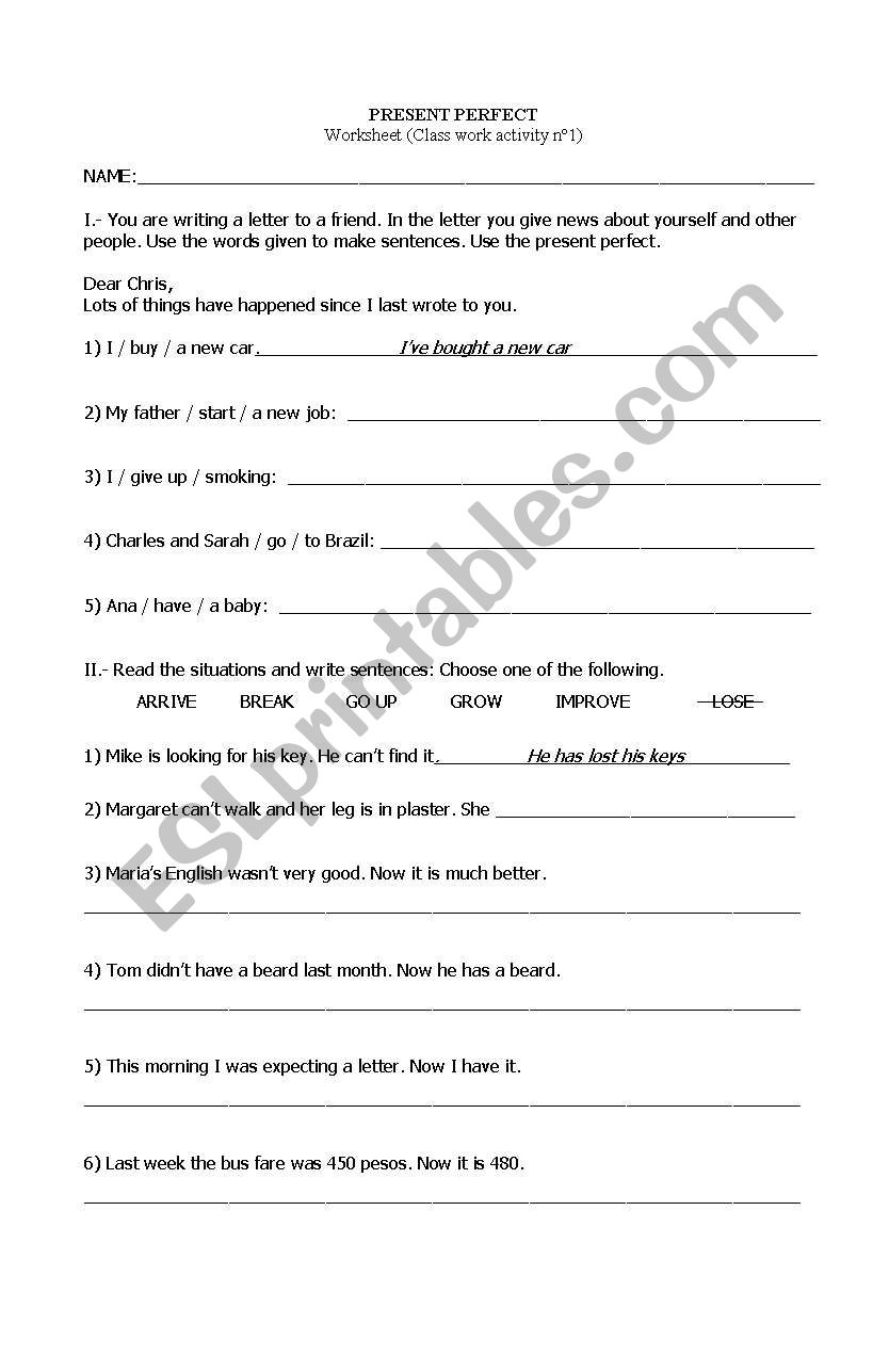 Present Perfect/ Worksheet N1