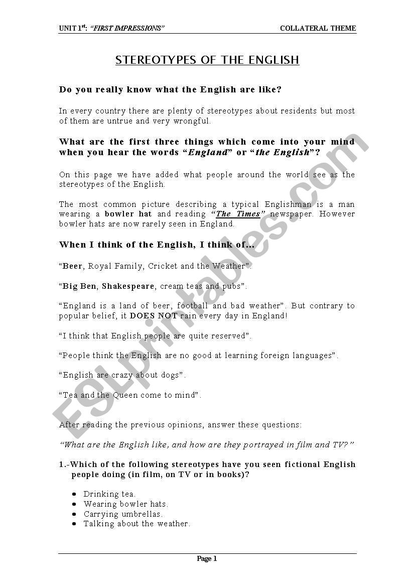 first impressions worksheet