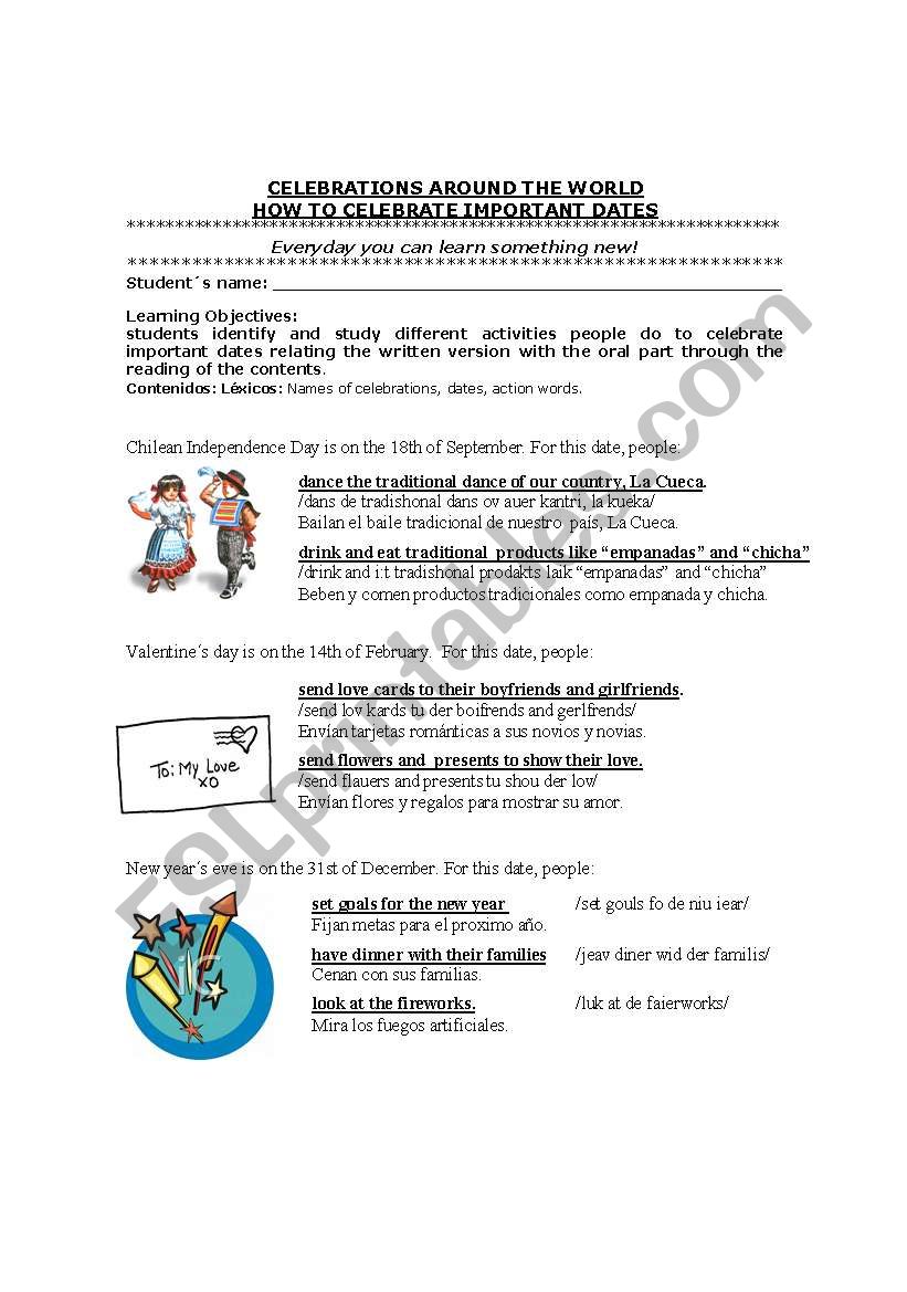 CELEBRATIONS AROUND THE WORLD worksheet