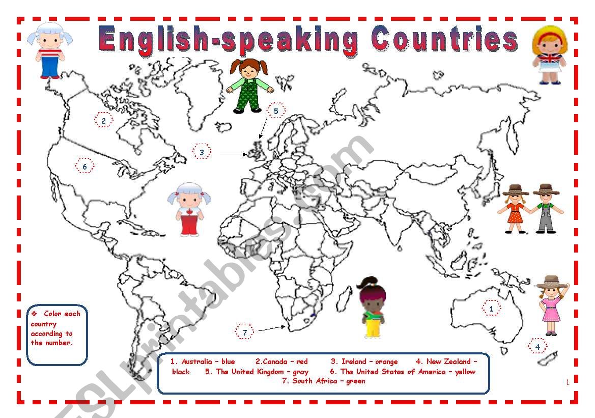 ️english Speaking Countries Map Worksheet Free Download