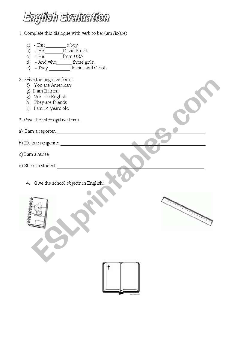 English Evaluation worksheet