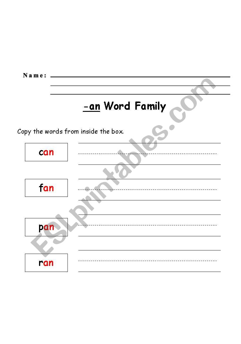 an word family worksheet