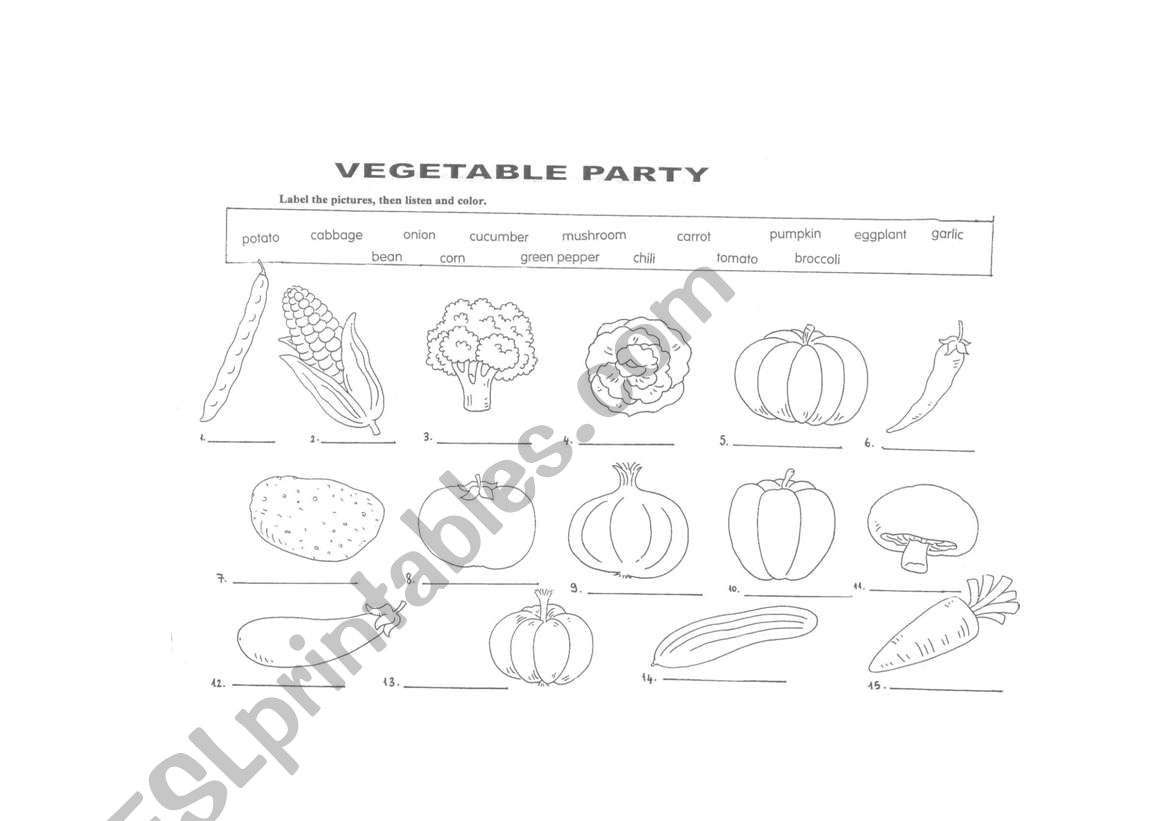 vegetables worksheet