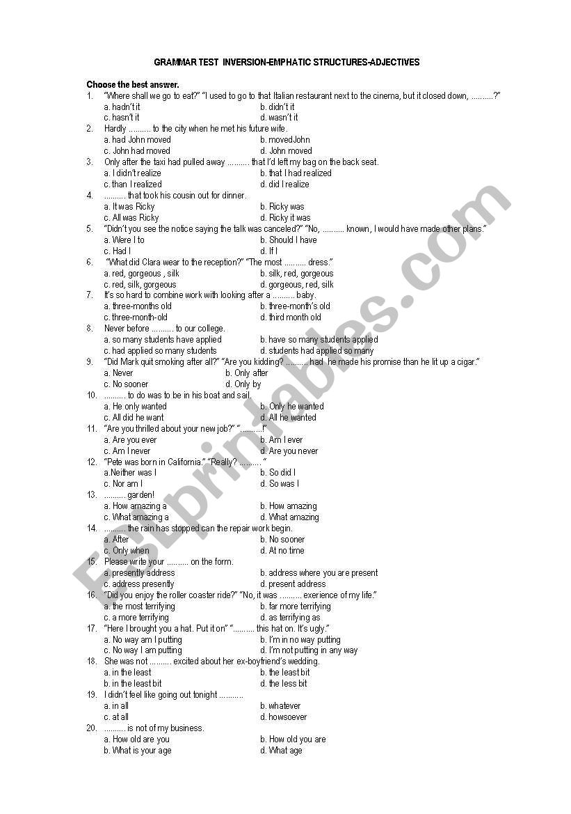 Inversion exercises worksheet