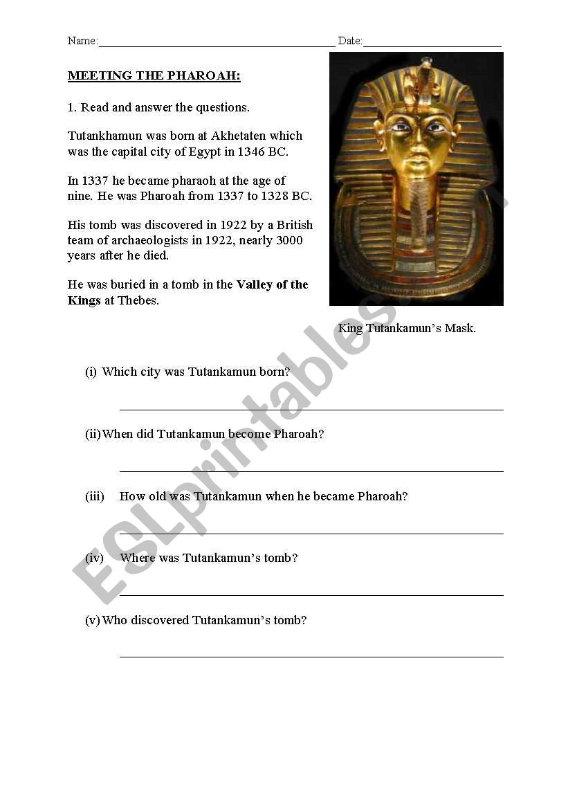 Meeting the Pharoah Past Tense Exercise