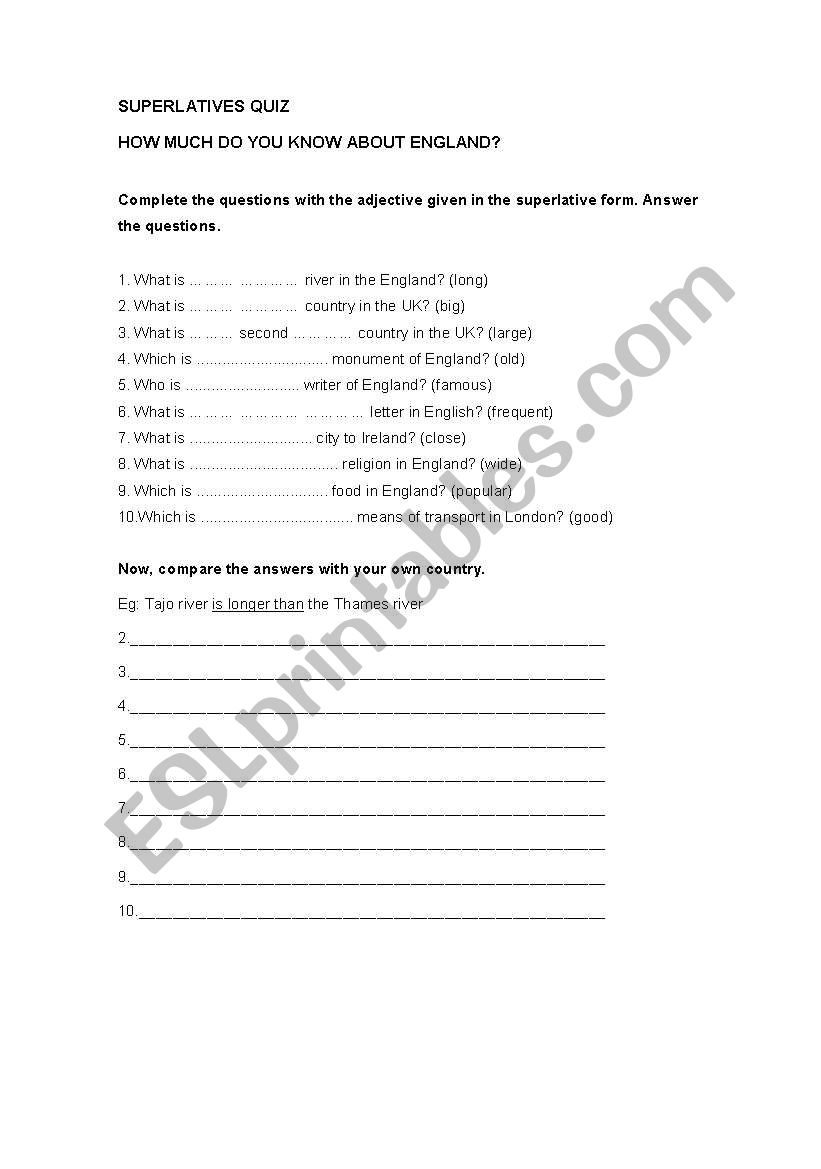 COMPARATIVES AND SUPERLATIVES QUIZ