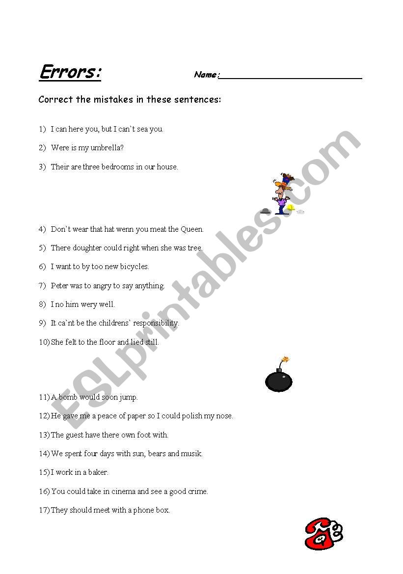 Correct errors worksheet