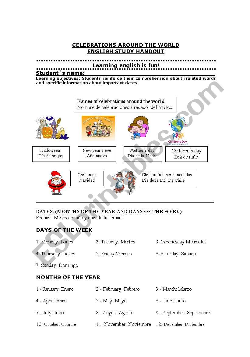 CELEBRATIONS AROUND THE WORLD worksheet