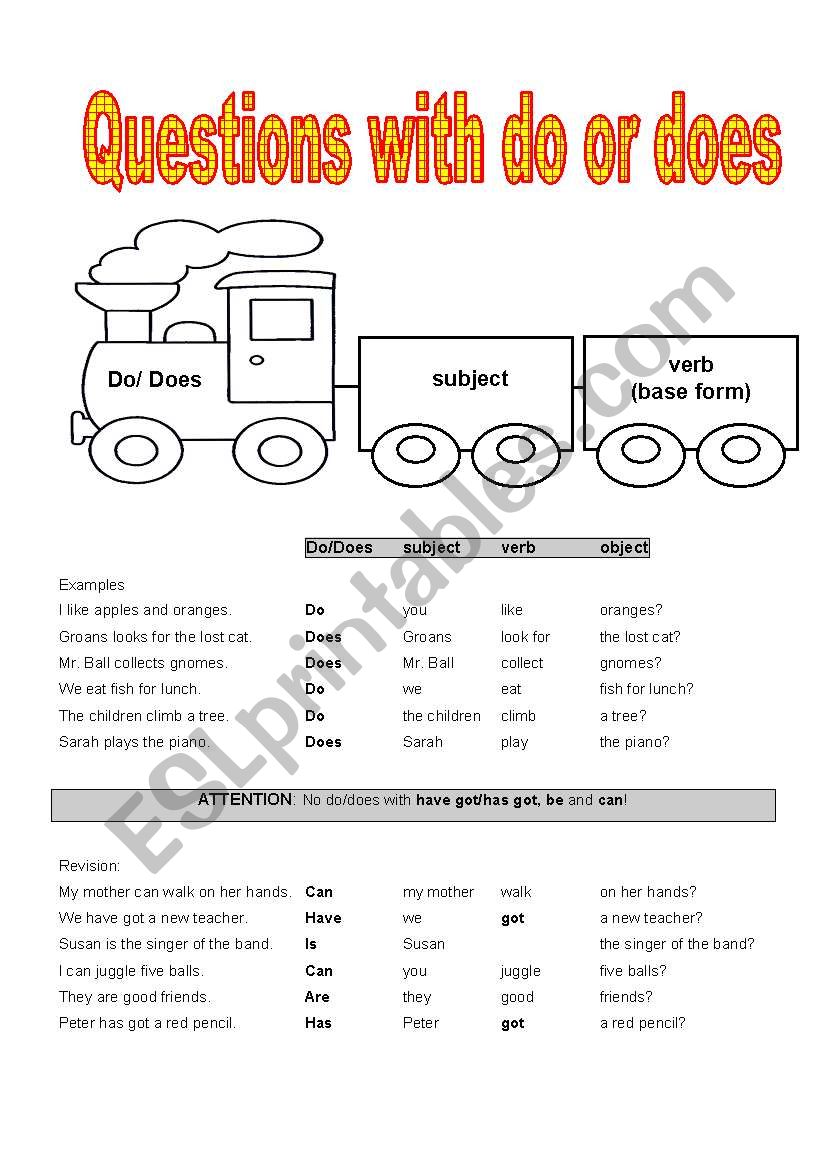 Questions With Do Or Does ESL Worksheet By Claudia4444