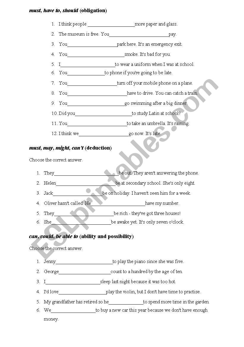 modal verbs  worksheet