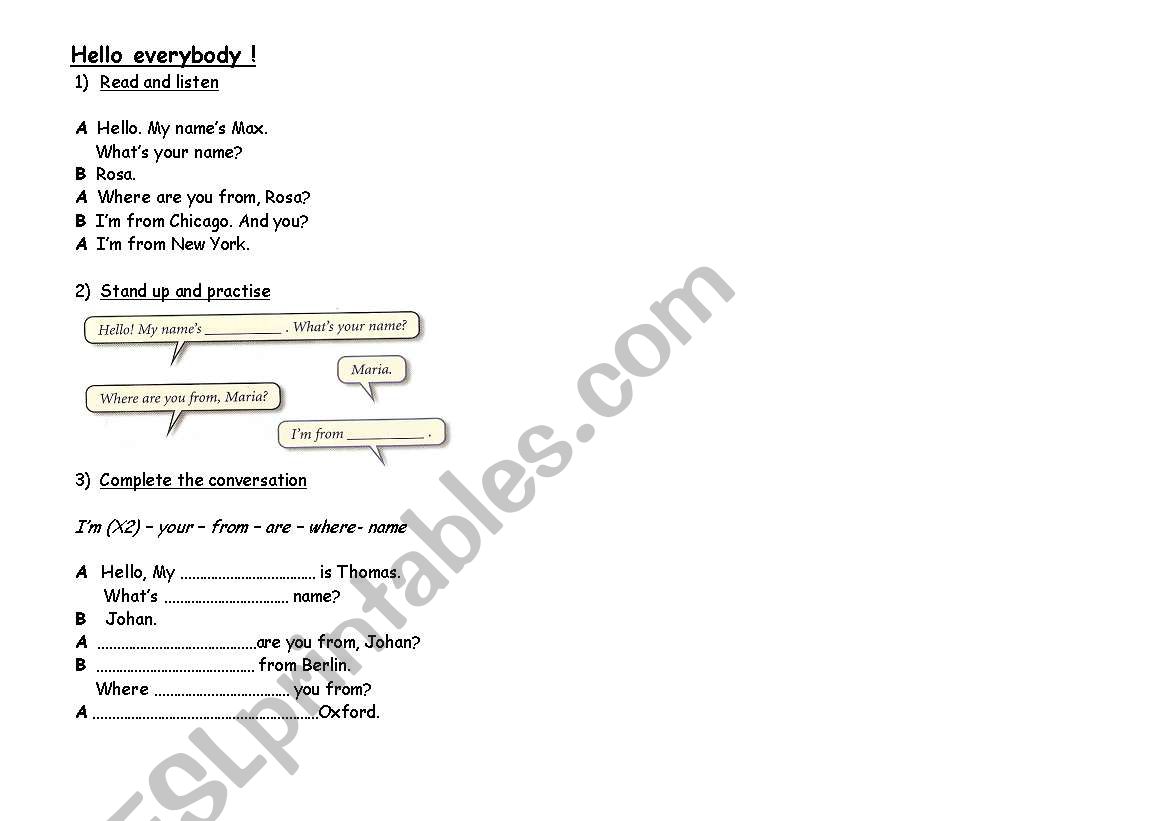 HELLO EVERYBODY worksheet