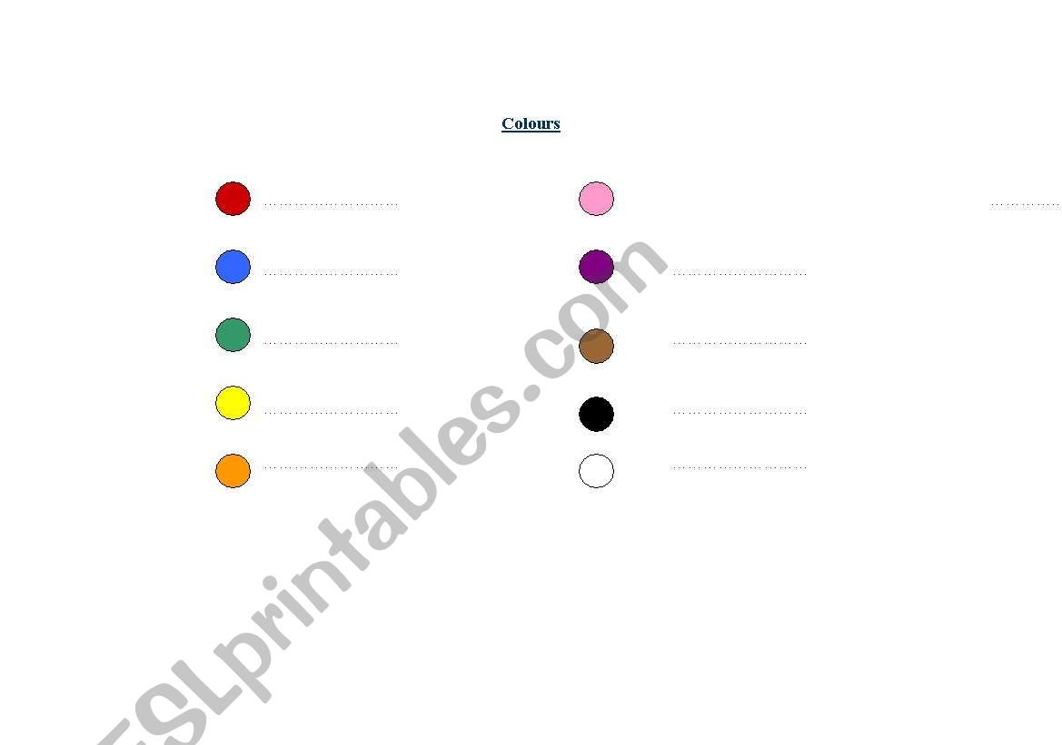 colours worksheet