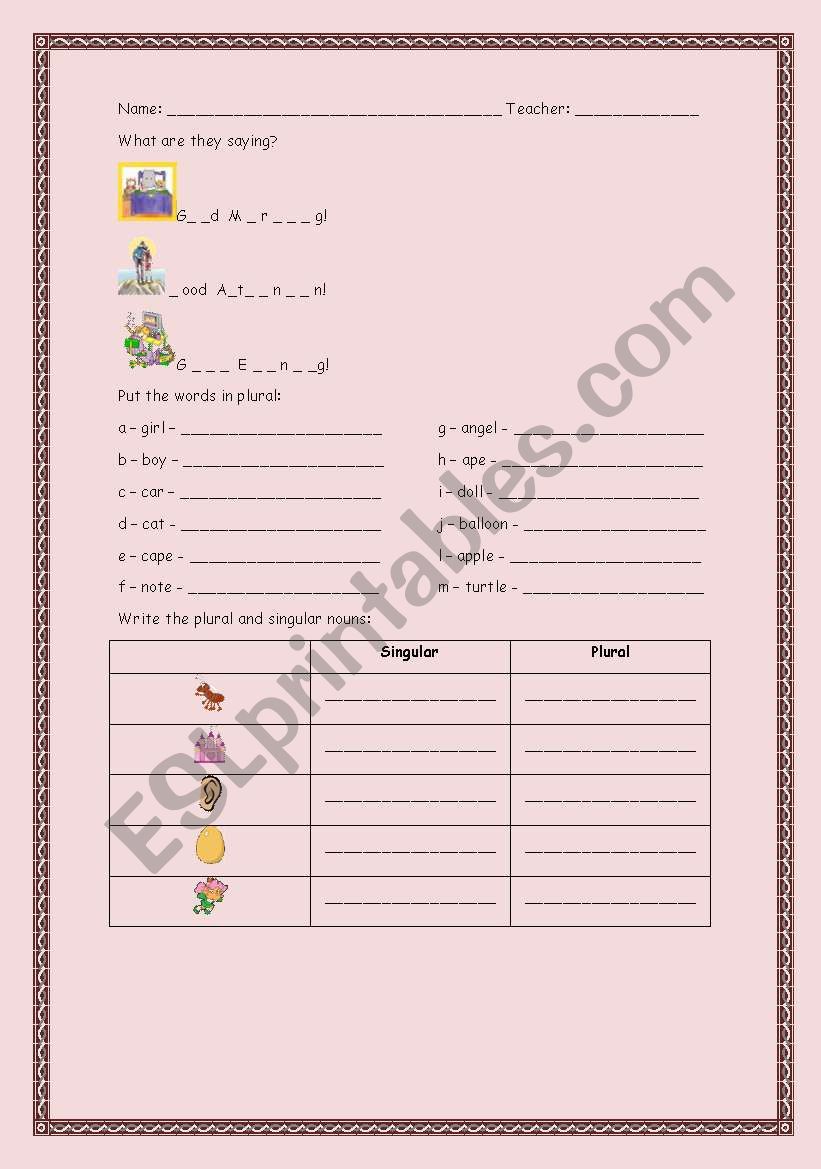 Plurals worksheet