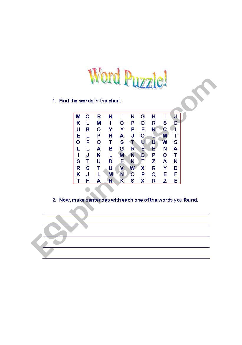 Word Puzzle for kids worksheet