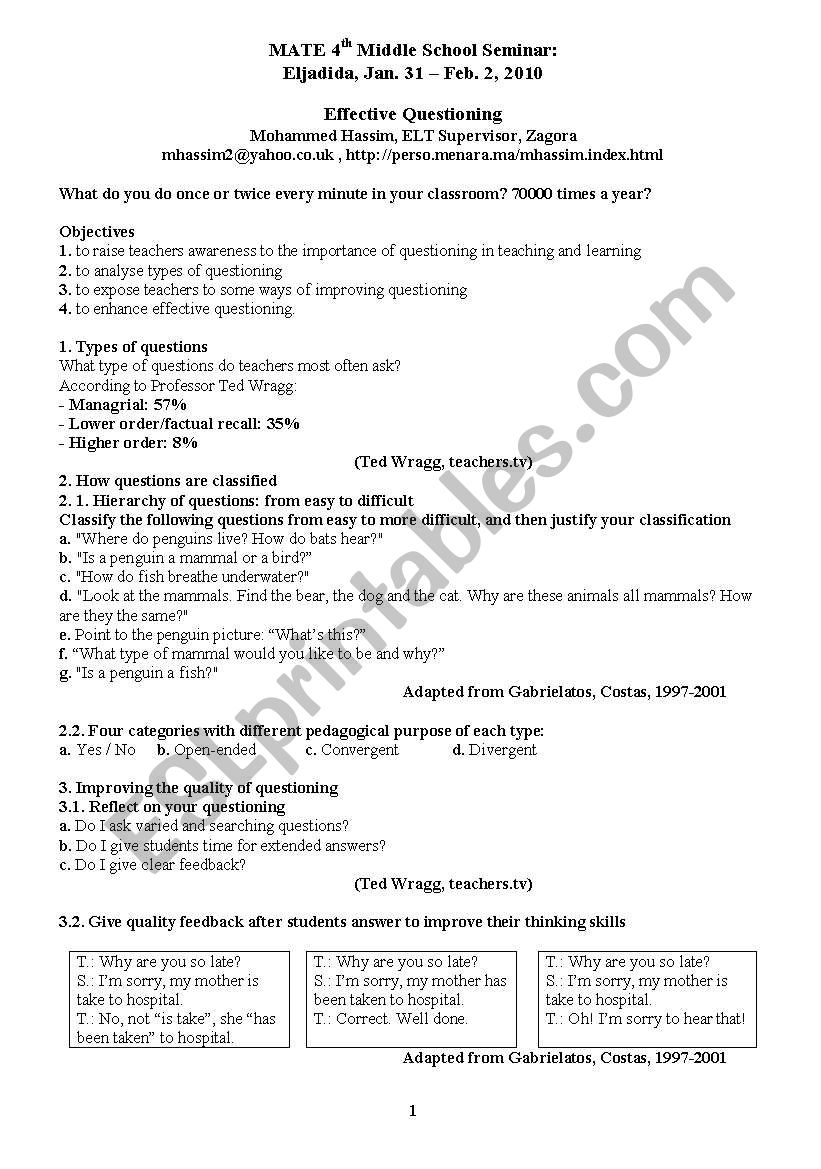 EFFECTIVE QUESTIONAIRE worksheet