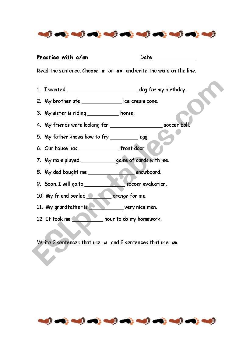 Practice with articles worksheet