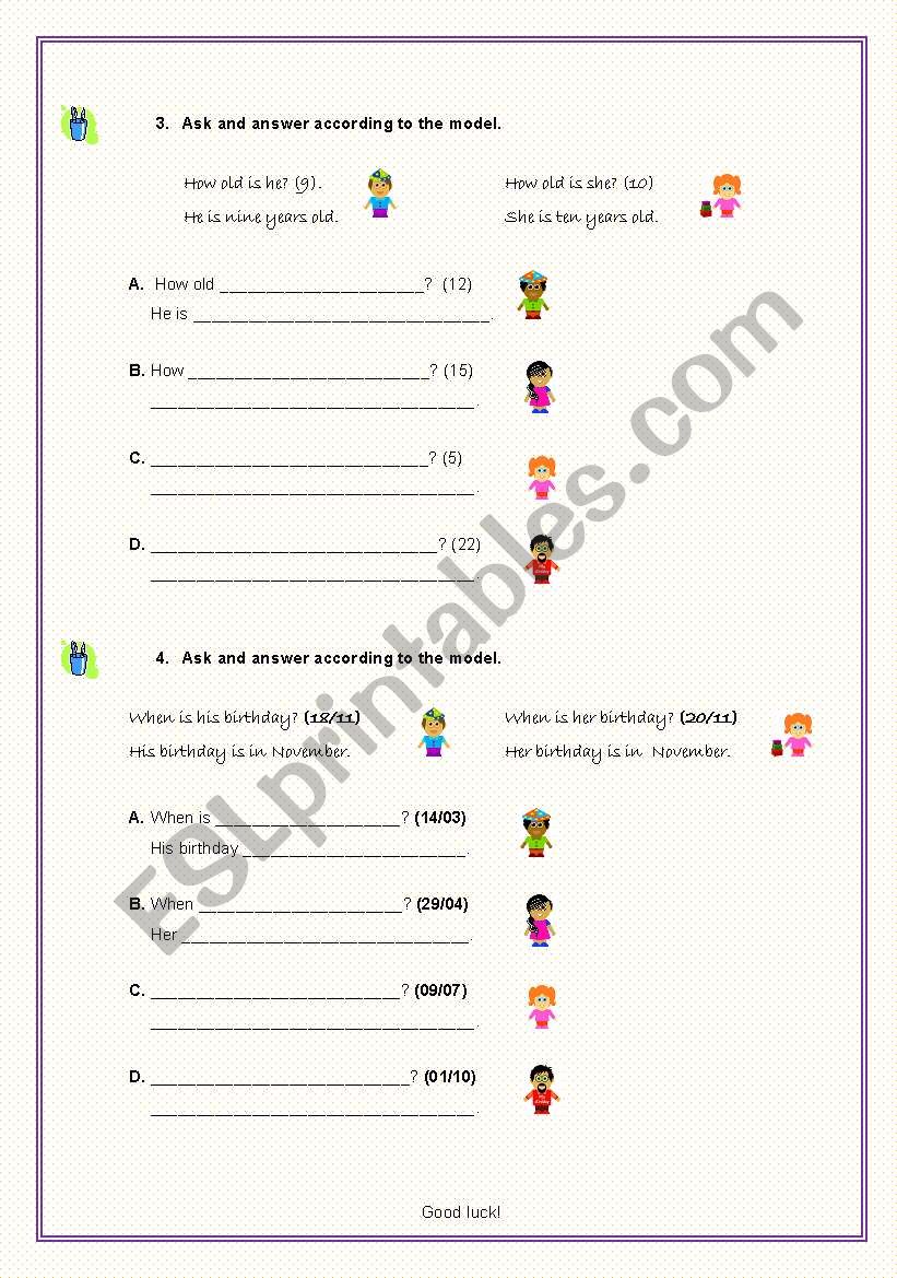 Birthdays part two worksheet