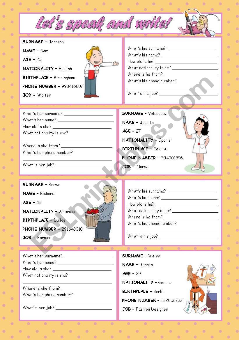 LET´S SPEAK AND WRITE! - ESL worksheet by mariaolimpia