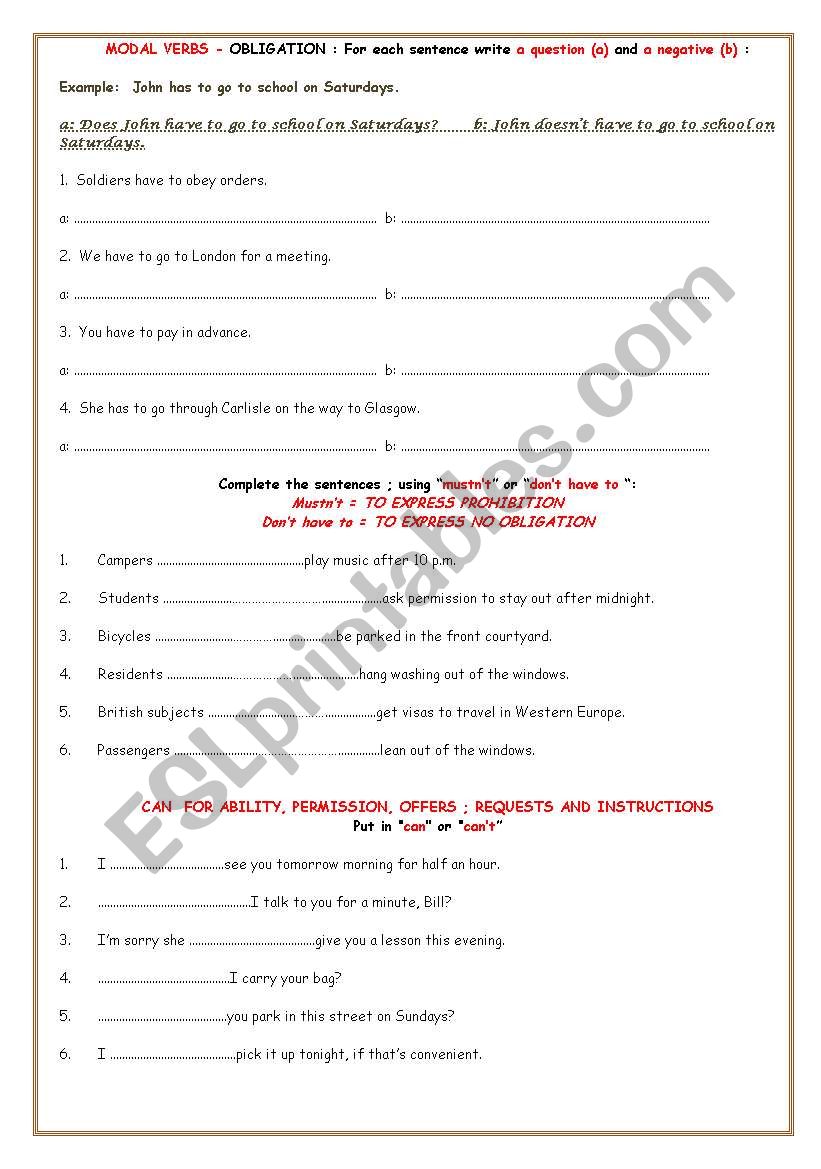 Must or Don´t have to - ESL worksheet by jannabanna