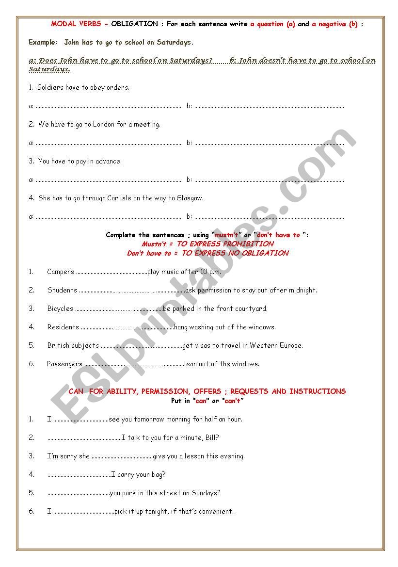 Must or Dont have to  worksheet