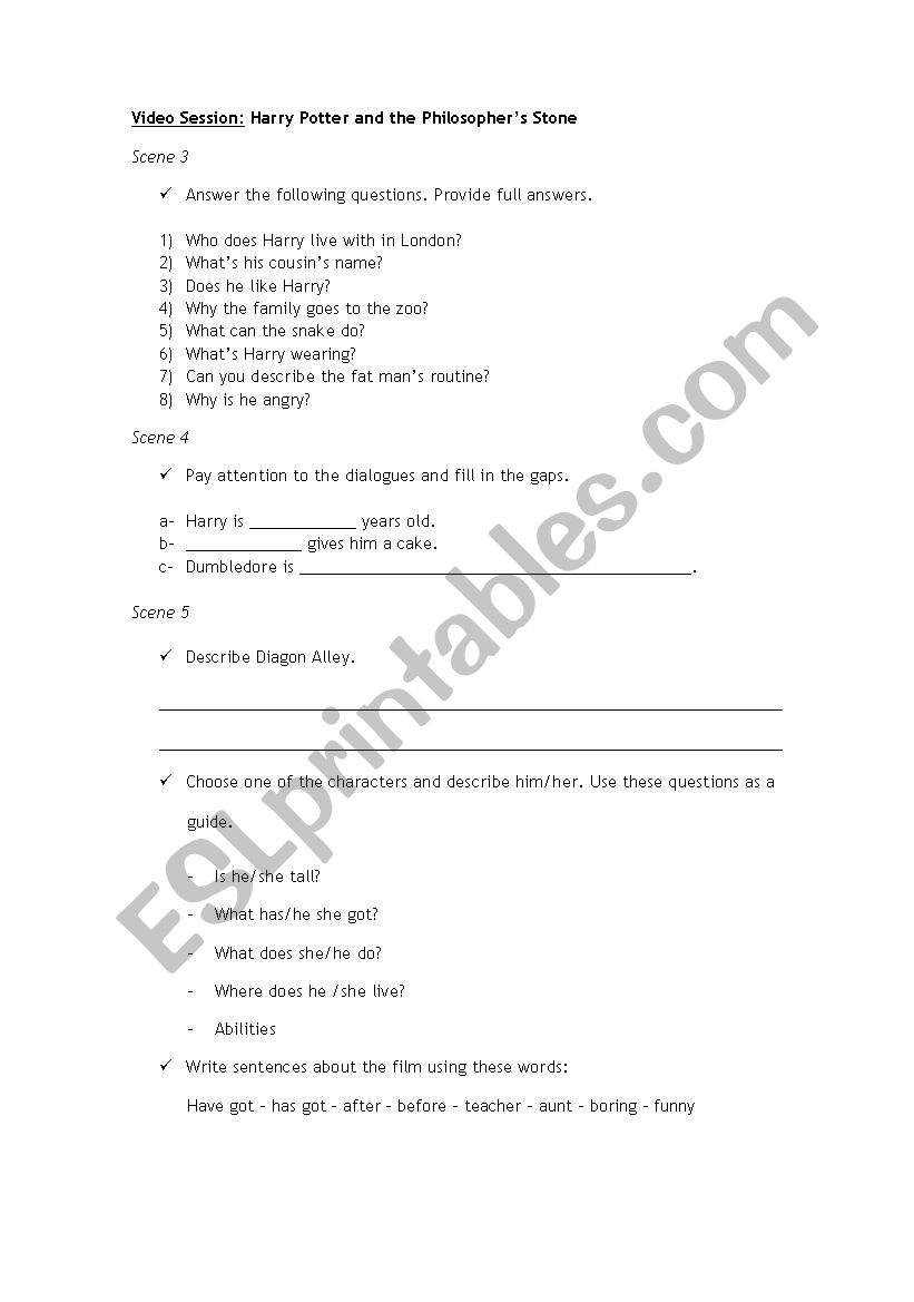 Video Session - Harry Potter worksheet