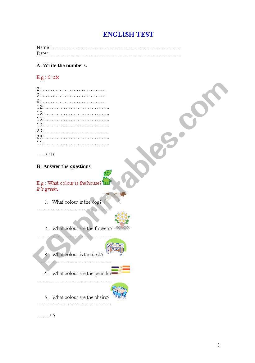 Test for beginners worksheet