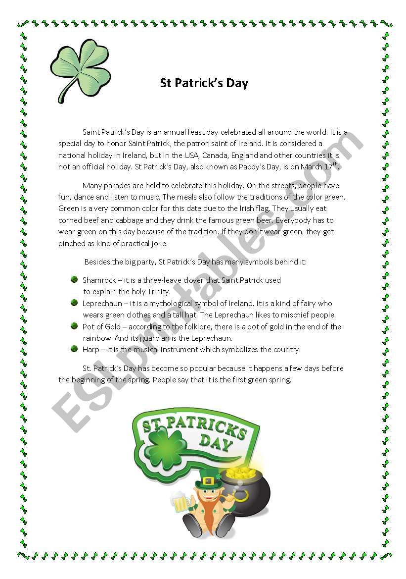 St Patrick´s Day - ESL worksheet by Katia1801