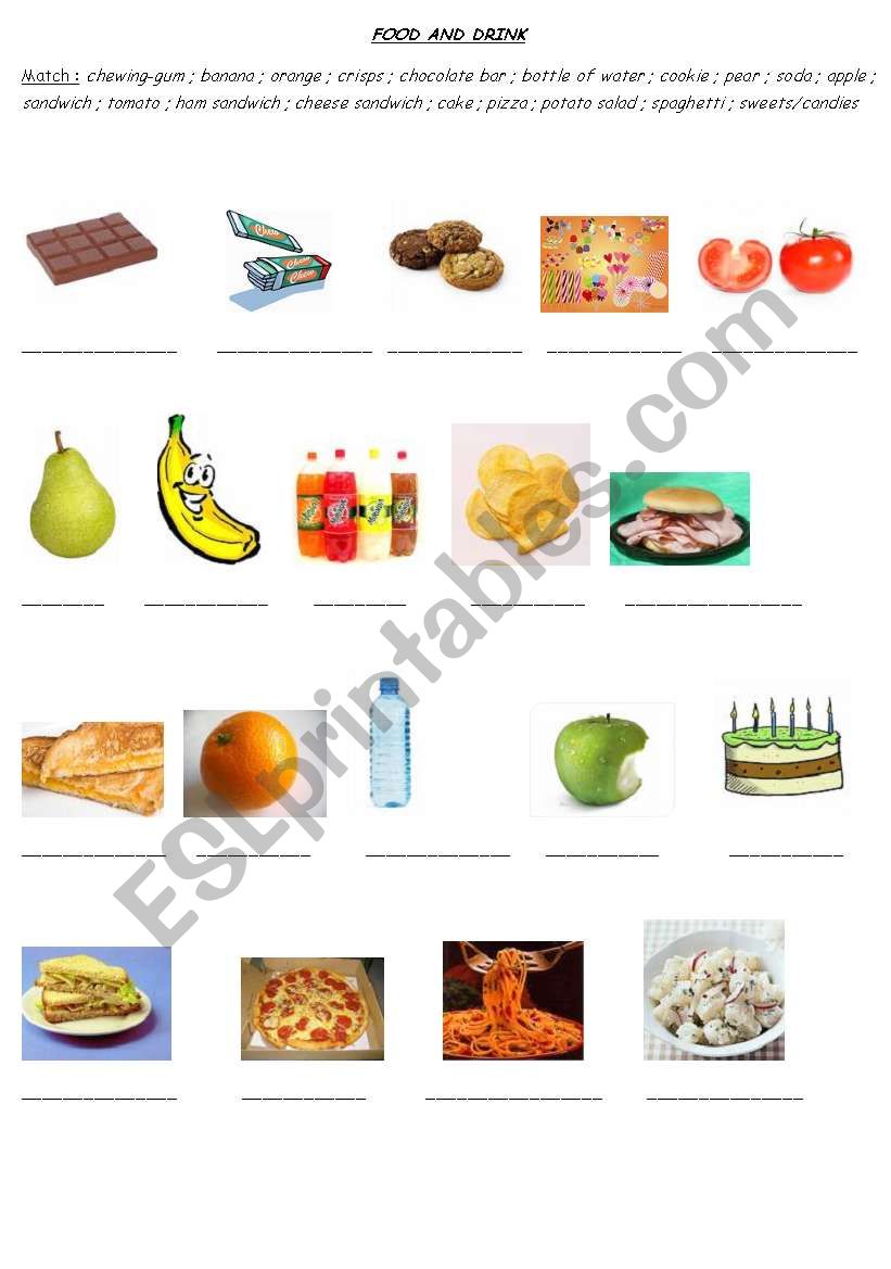 English Worksheets Food And Drink Pictionary