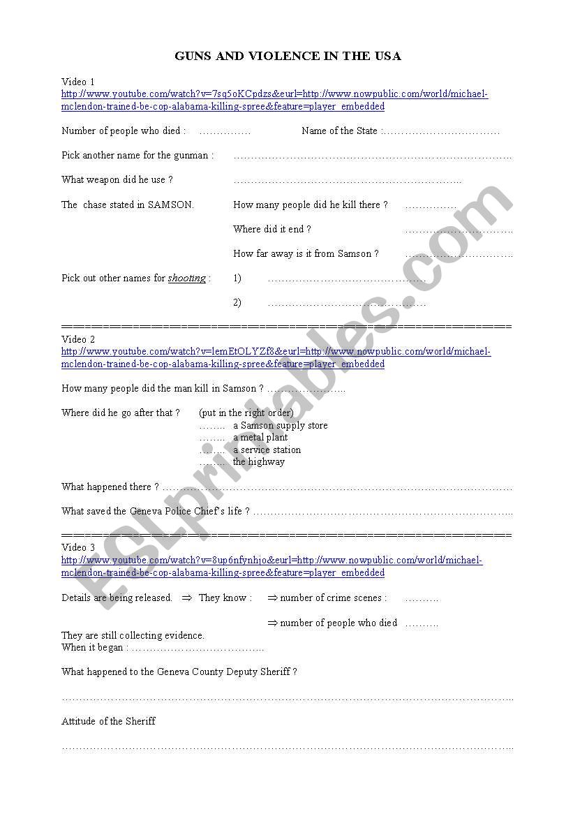 Gun violence worksheet