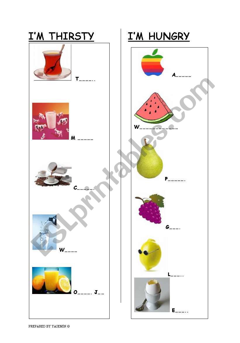 food and drinks worksheet