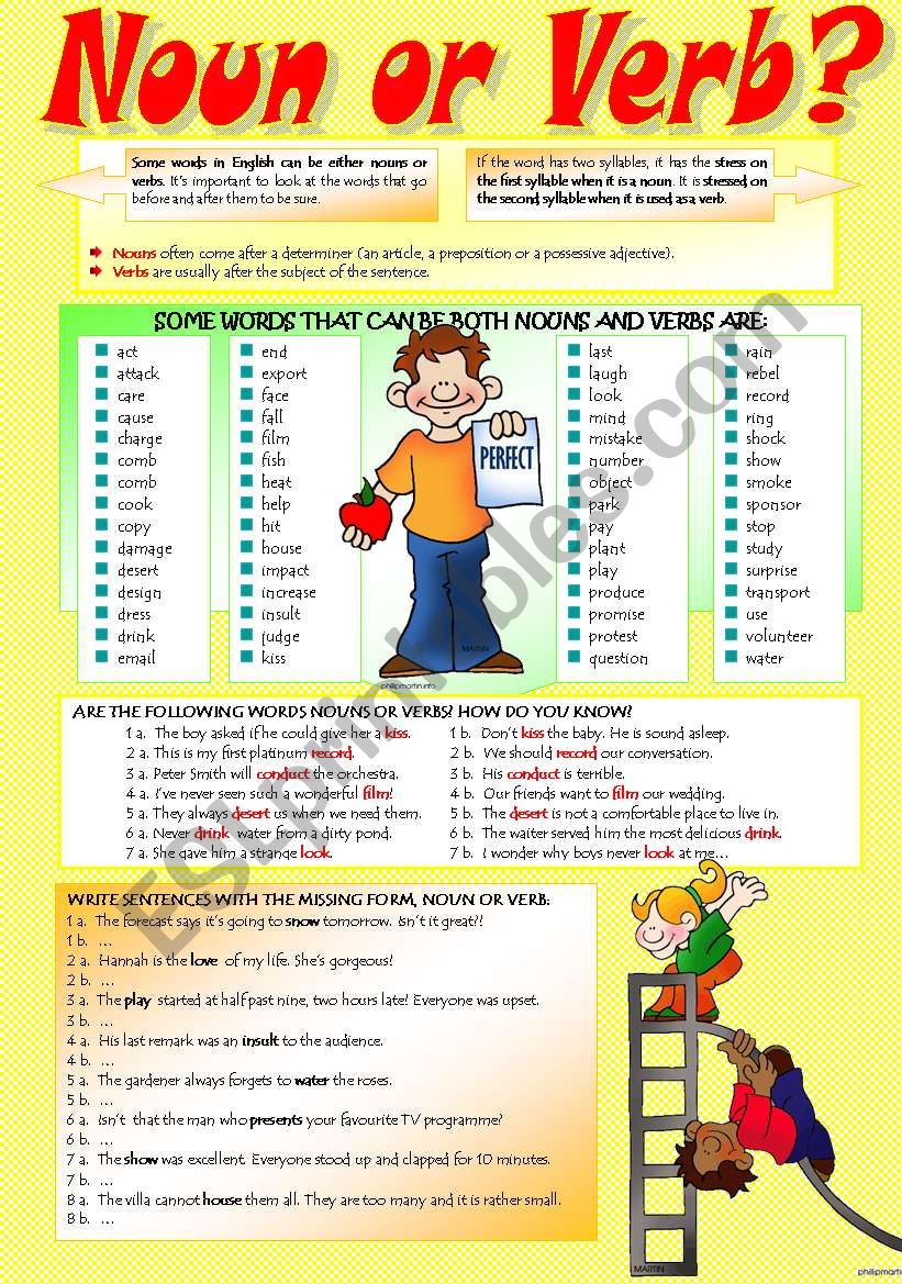 SAME WORD NOUN OR VERB ESL Worksheet By Pilarmham