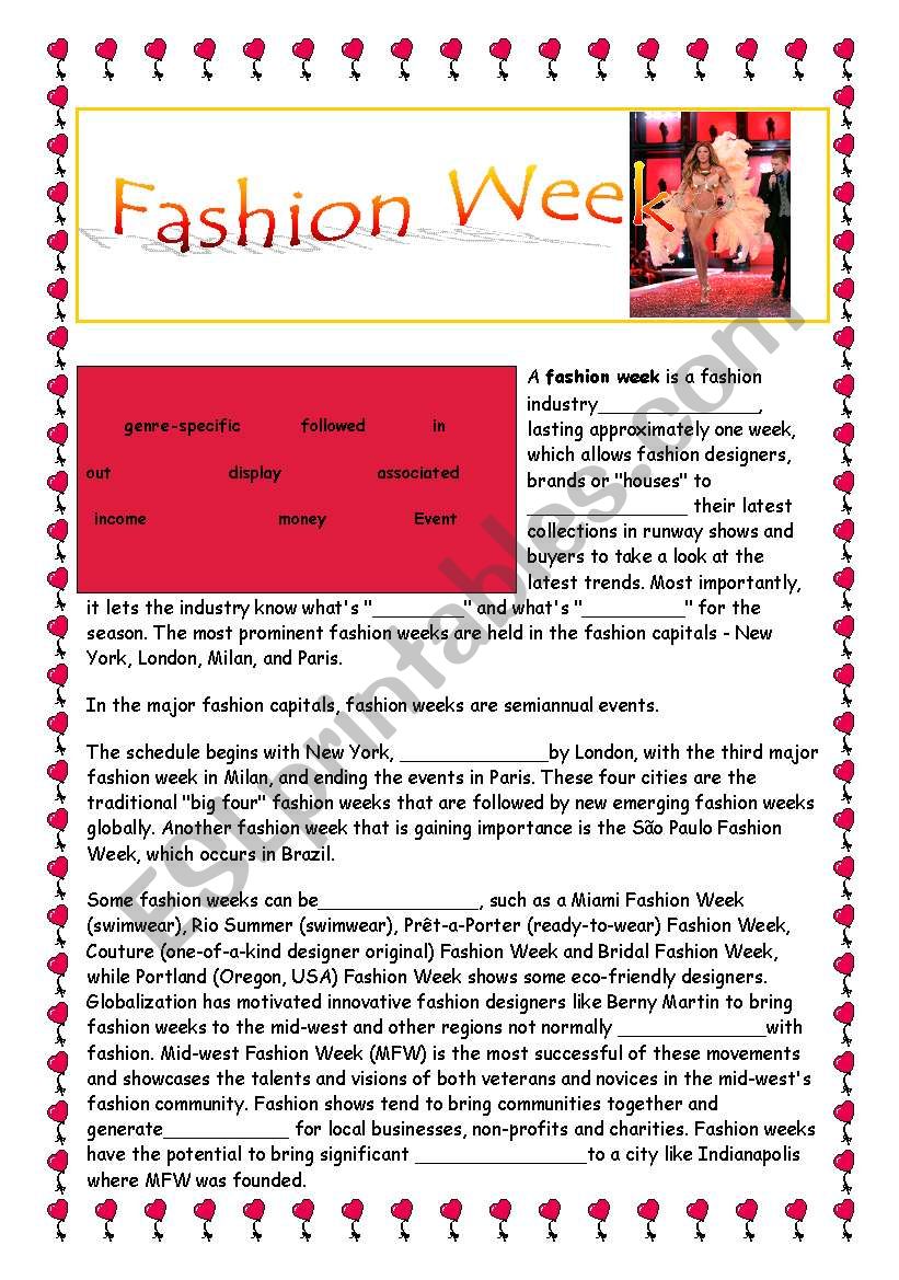 FASHION WEEK °°°° - reading, questions, vocabulary practice - ESL ...