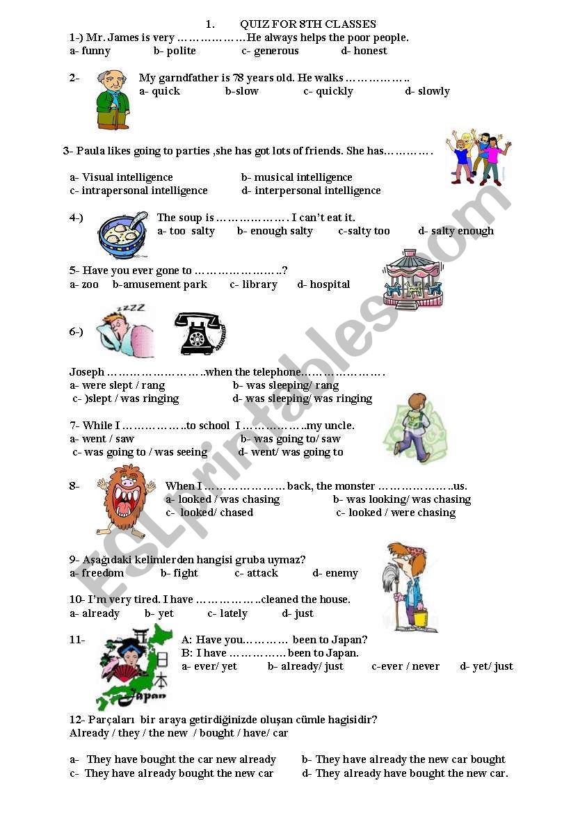 revision for 8th classes - ESL worksheet by marsuplami