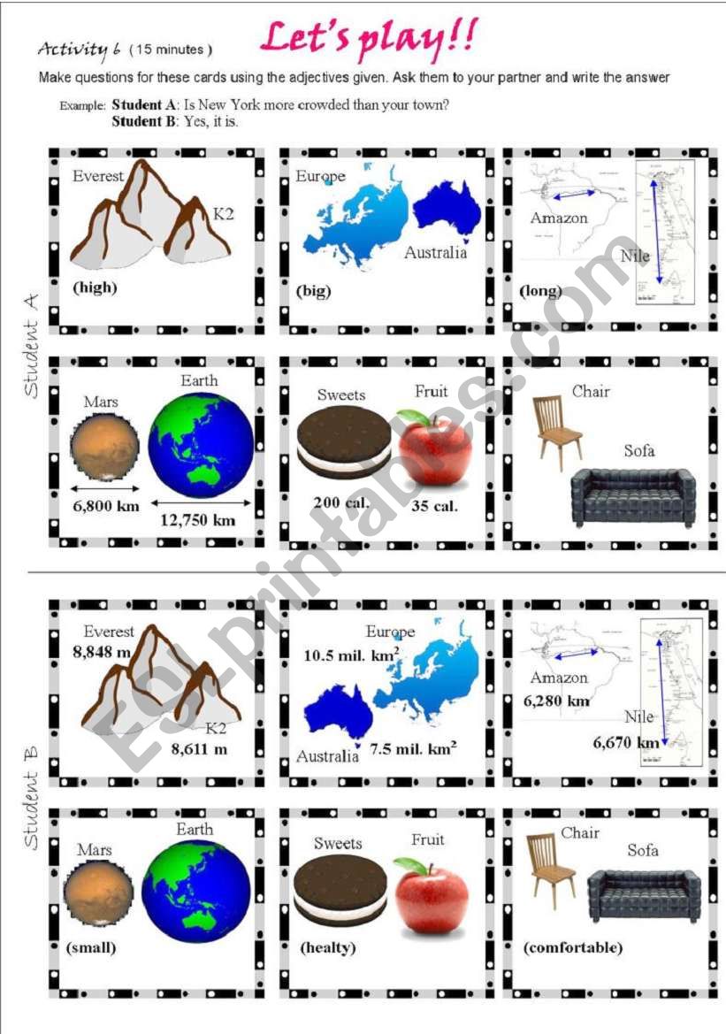 Comparatives Game Speaking Activity ESL Worksheet By Estherita