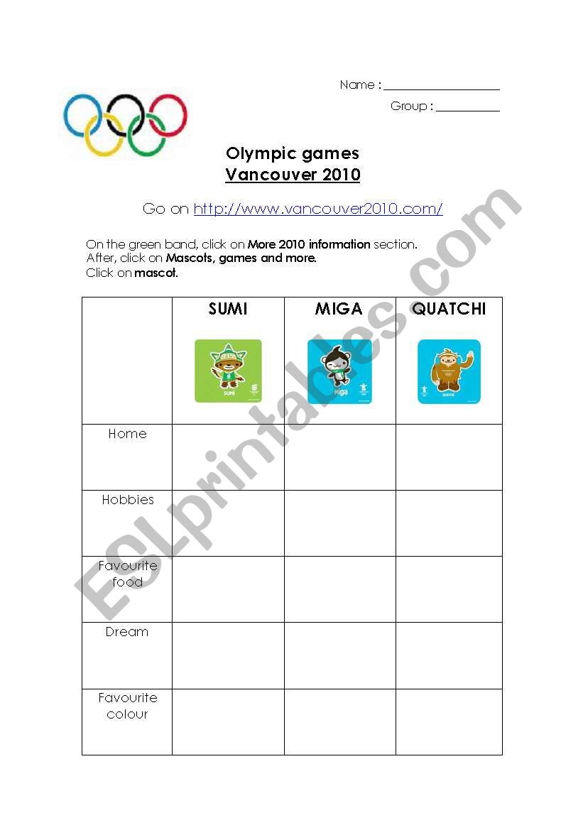 Olympic games worksheet