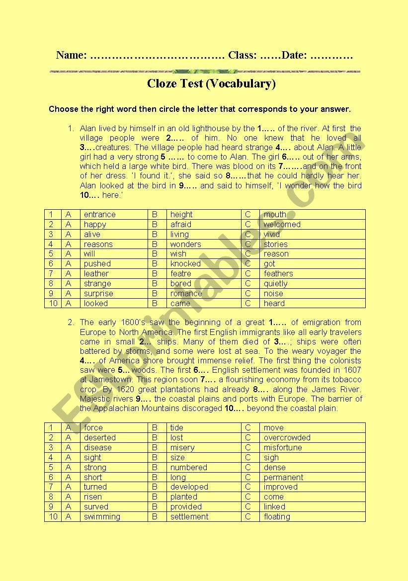 Cloze Test worksheet