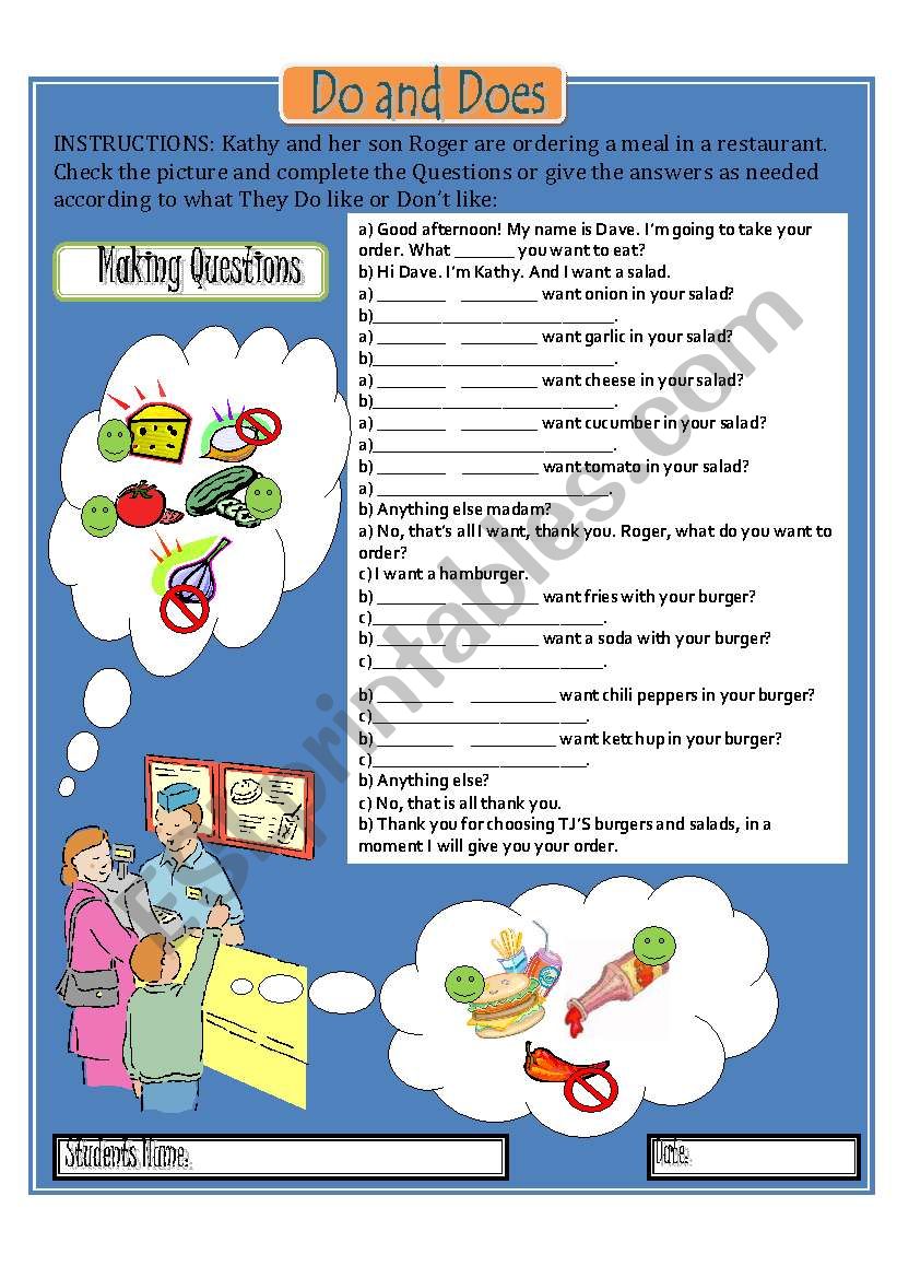 Making Questions With Do And Does ESL Worksheet By Diabivs