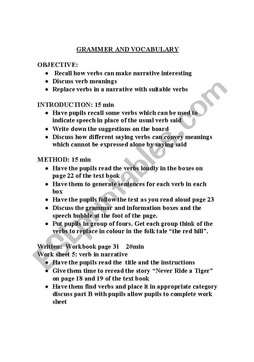 grammer and vocabulary worksheet
