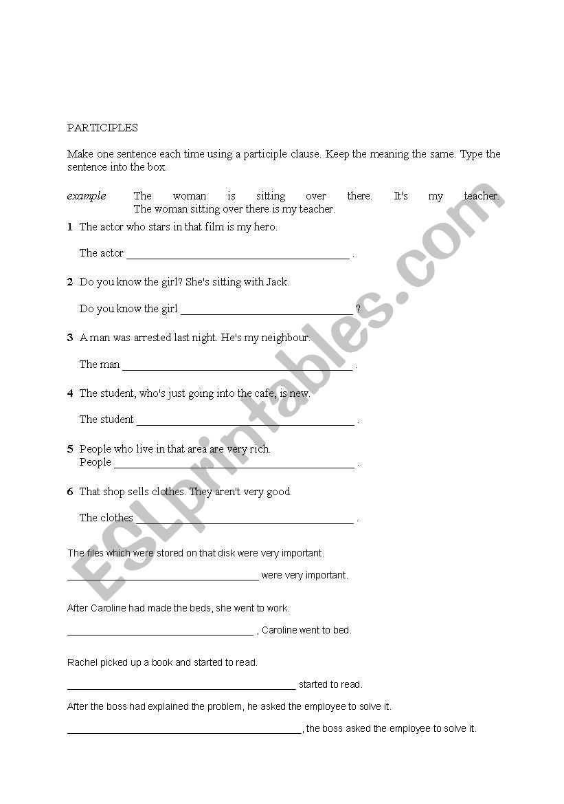 Participles Esl Worksheet By Magdalenagron