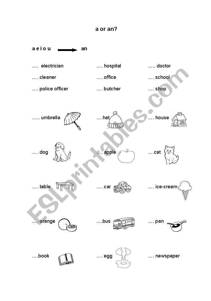 a or an worksheet