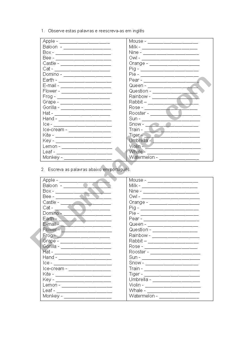 Vocabulary  worksheet