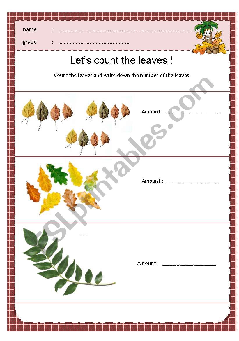 count the leaves worksheet