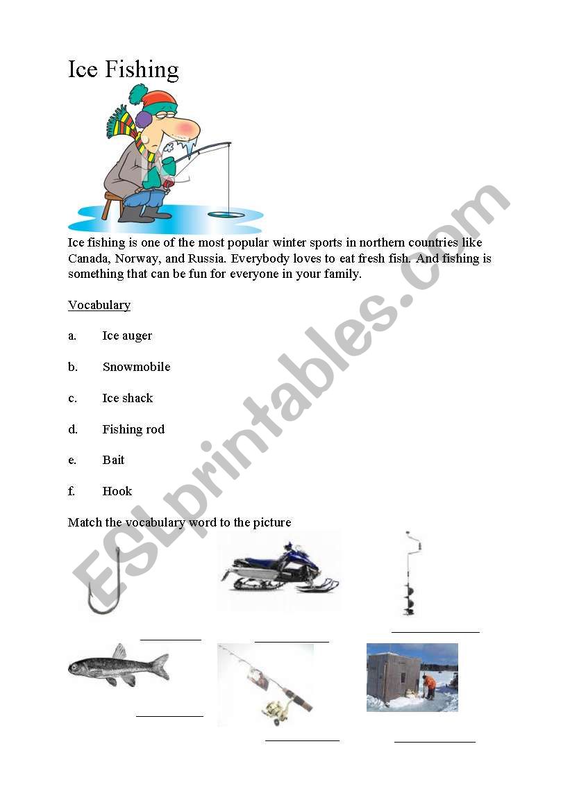 Ice Fishing Vocabulary worksheet