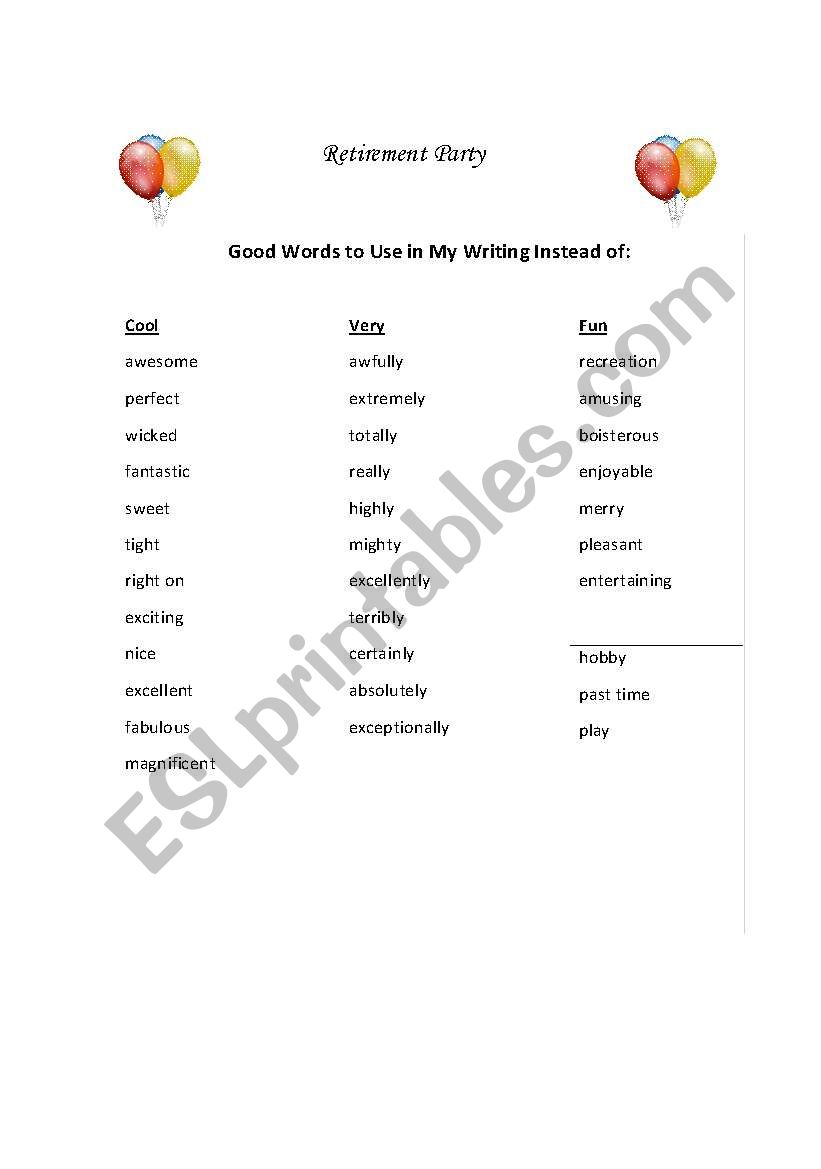 Using synonyms in writing worksheet